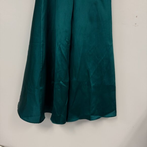 Lulus Broadway Show Emerald Green Taffeta Spaghetti Straps High-Low Dress Gown - Picture 3 of 6